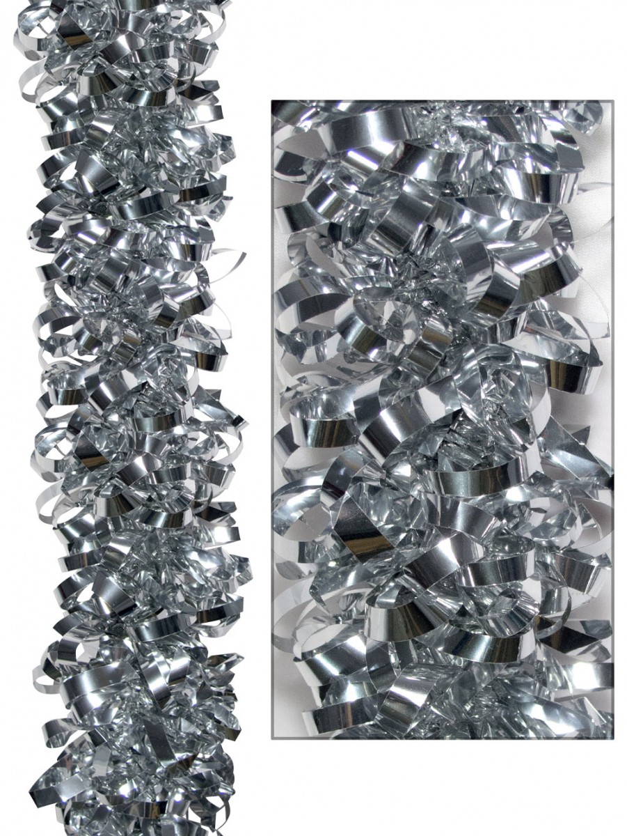 Looped Metallic Silver Tinsel Garland 2m Christmas Decorations