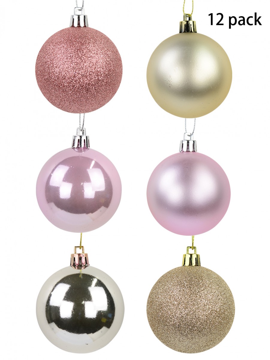 Blush Pink And Champagne Gloss Matte And Glitter Baubles 12 X 60mm