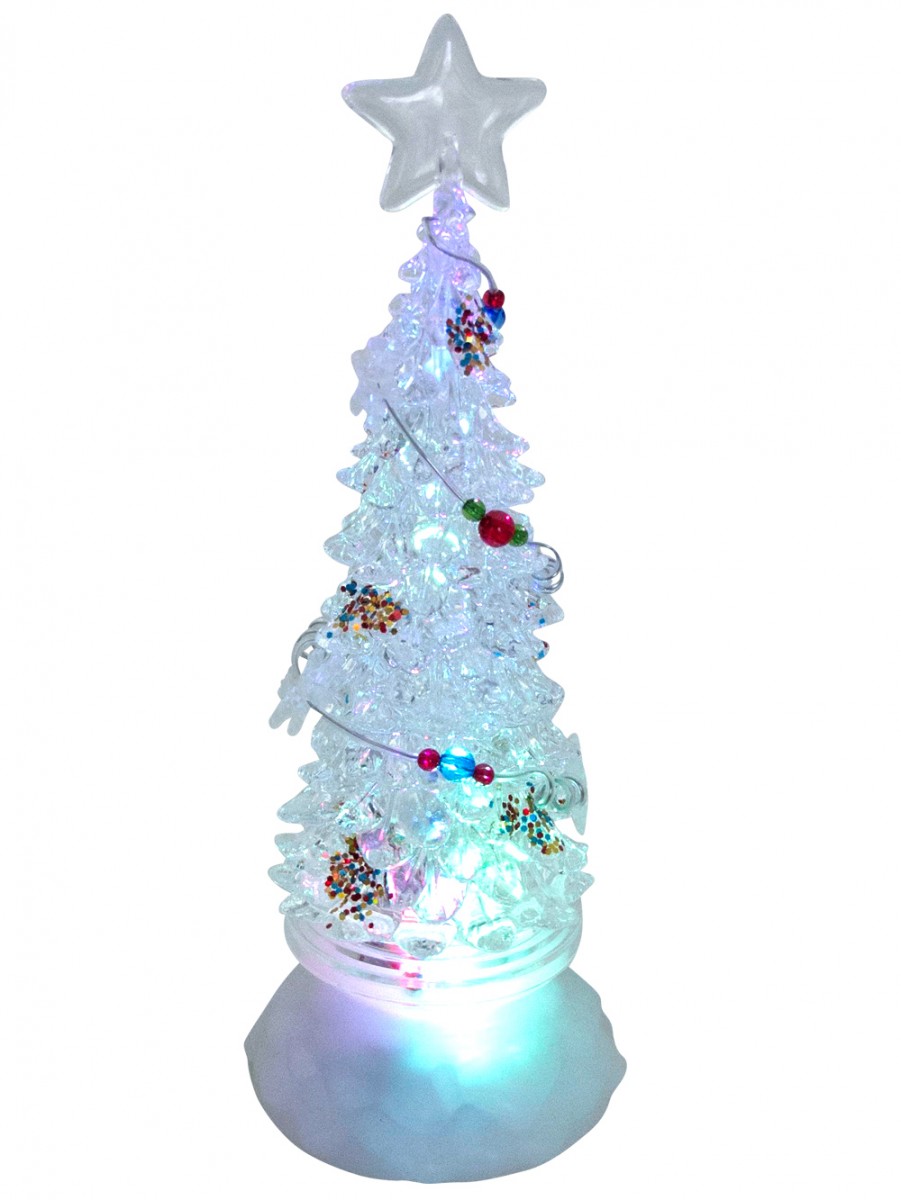 Rotating Led Illuminated Tree Snow Globe Ornament - 25cm 