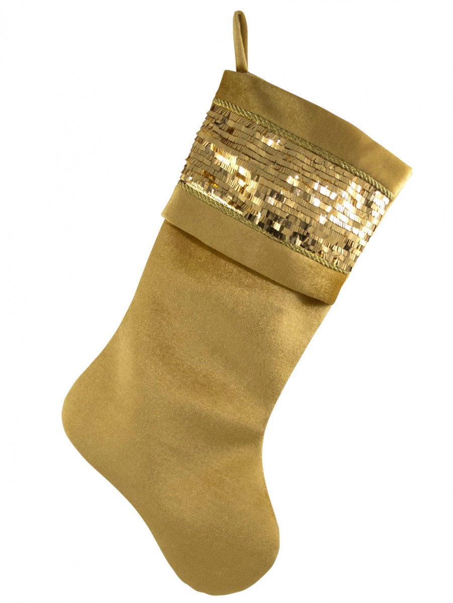 Gold Velvet & Sequin Stocking - 48cm  Santa Hats, Suits 