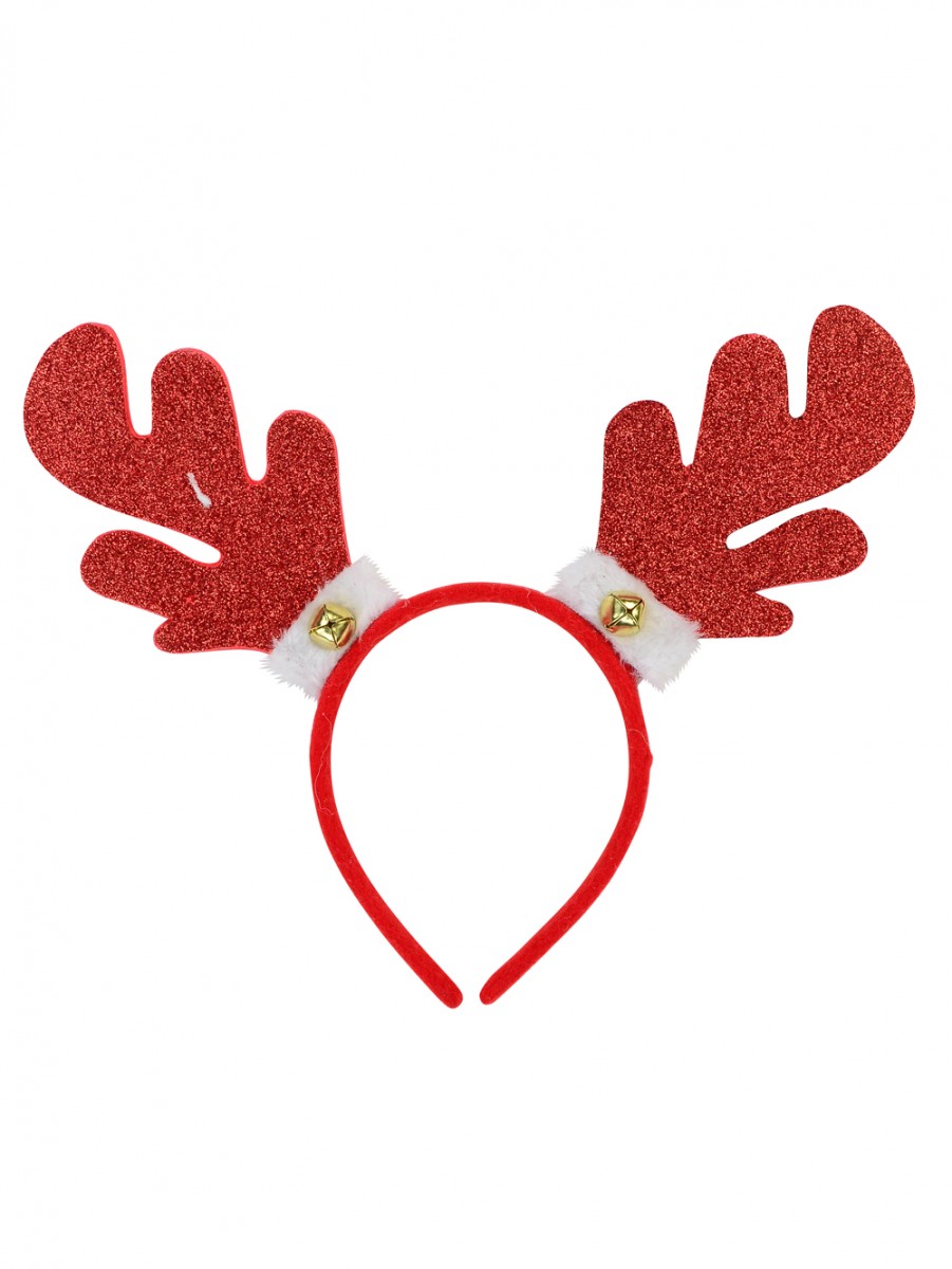 Glittered Rubber Reindeer Antlers With Bell & Fluffy Cuff - 30cm ...