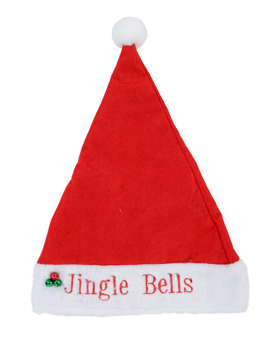 Embroidered ' Jingle Bells ' Felt Santa Hat With Bells - 39cm  Santa Hats, Suits & Stockings 