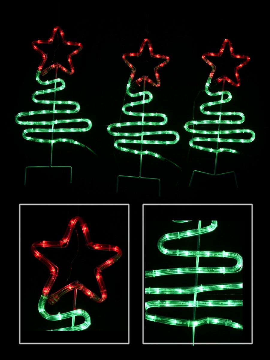 3 Piece Single Led Rope Christmas Tree Path Lights In Red & Green ...