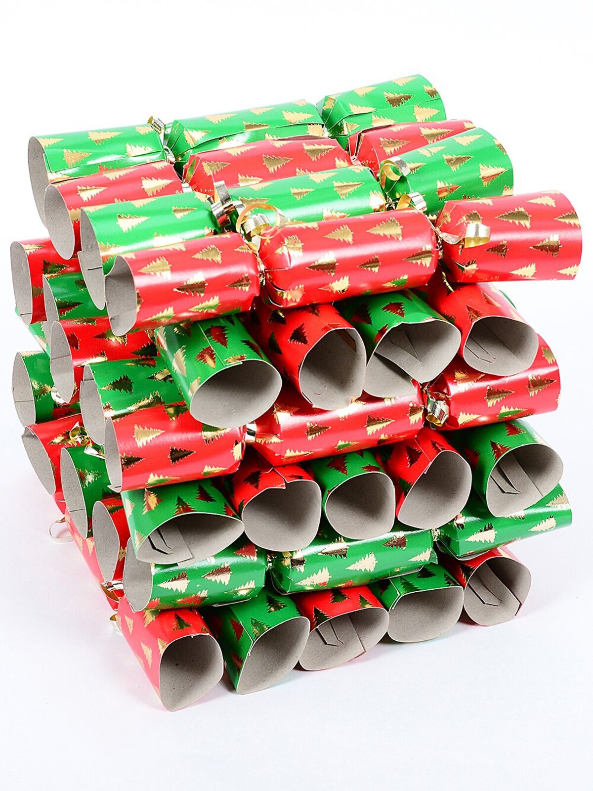 100x Red & Green With Gold Foil Trees Christmas Bon Bons (Crackers) | 24cm — image 2