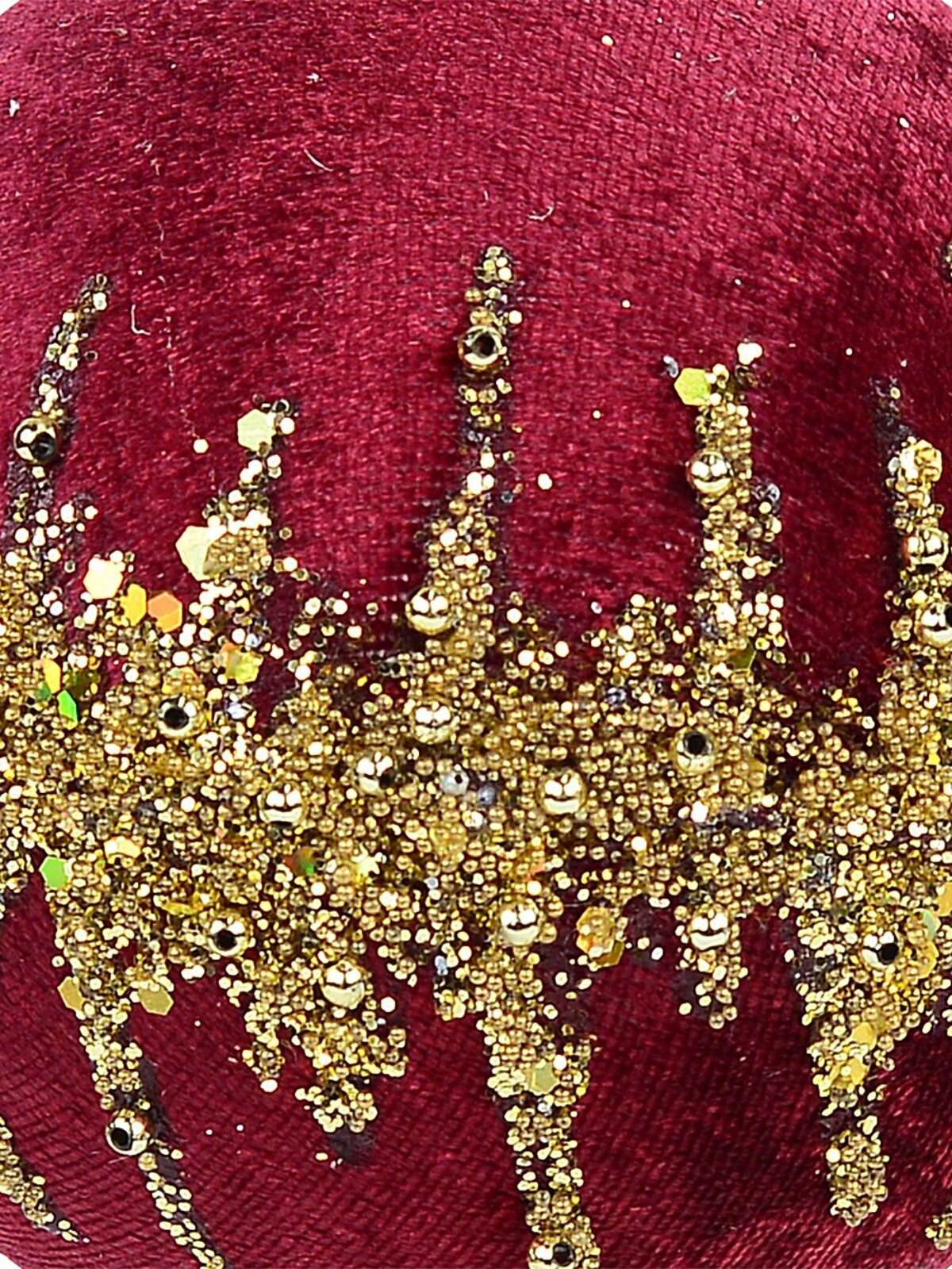 10cm Burgundy Velvet Christmas Ball Bauble With Gold Glitter — image 3