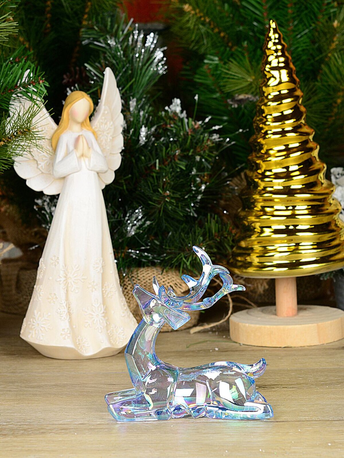 12cm Iridescent Blue Glass Style Sitting Reindeer Figurine — image 2