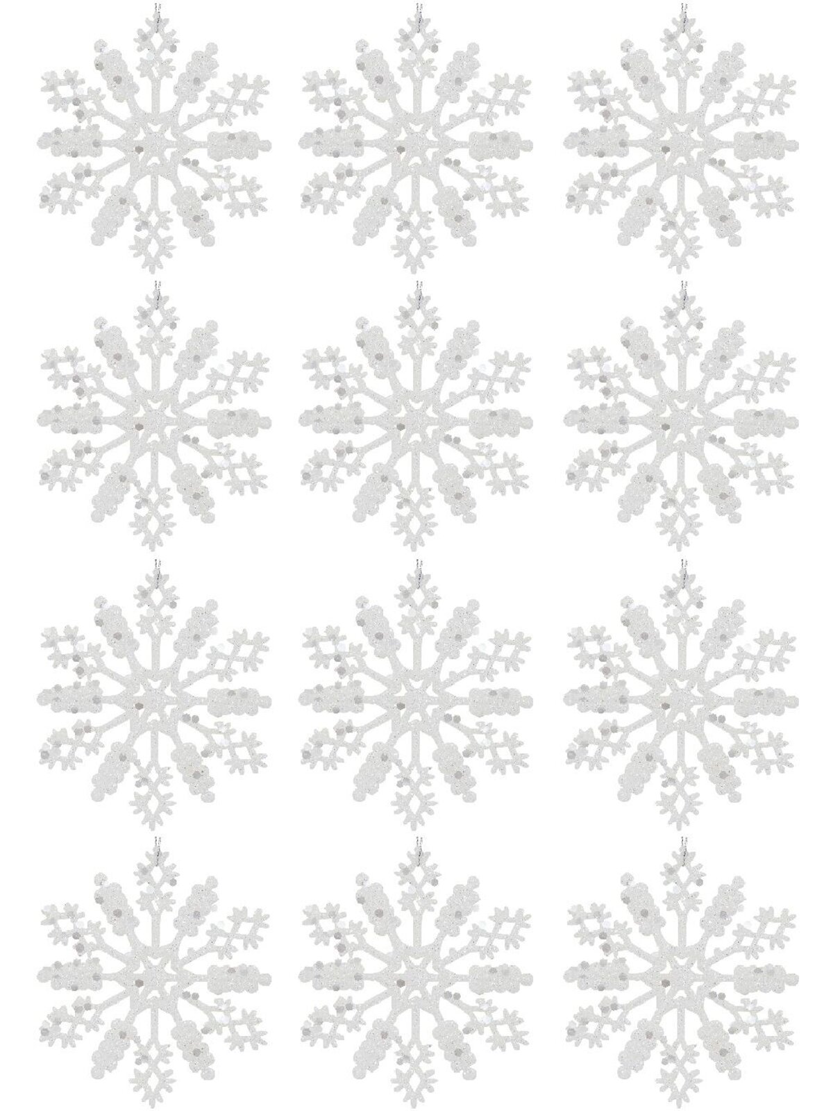 12x 10cm Thin White Glitter Snowflakes Christmas Tree Ornament — image 2