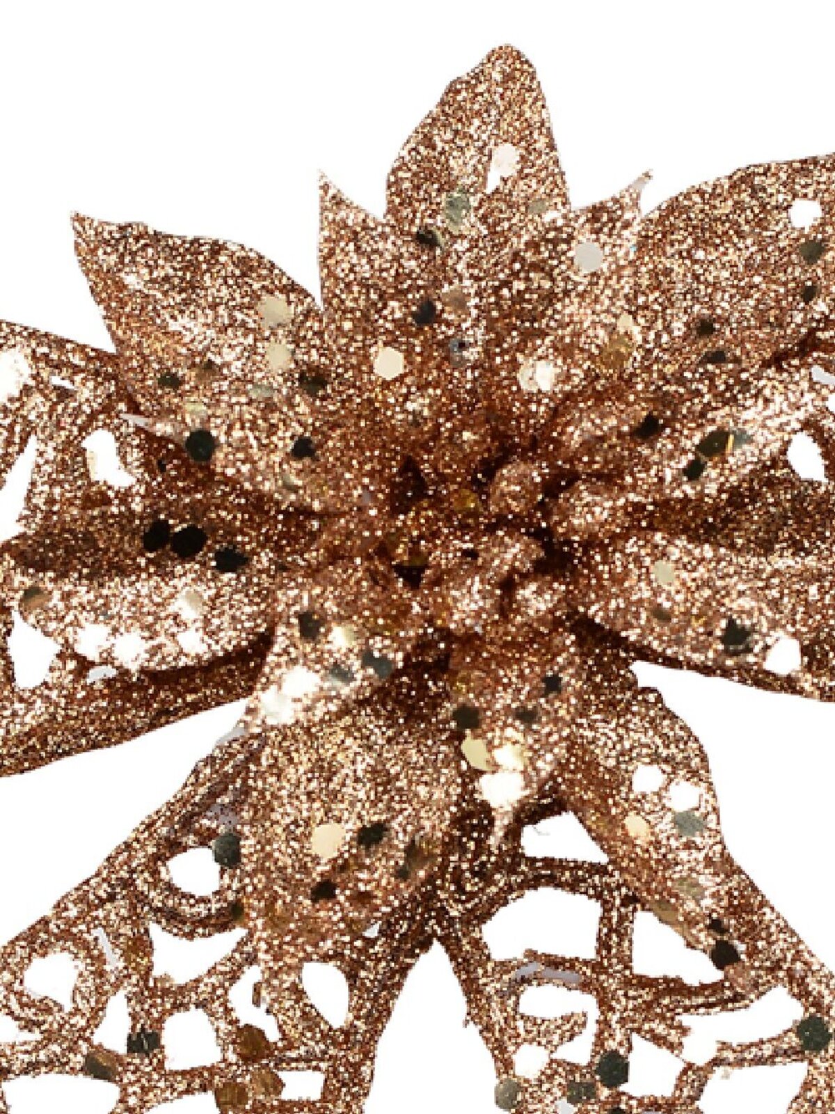 Rose Gold Mesh Poinsettia Flower & Ribbon Christmas Bow Clip Pick | 13cm — image 3