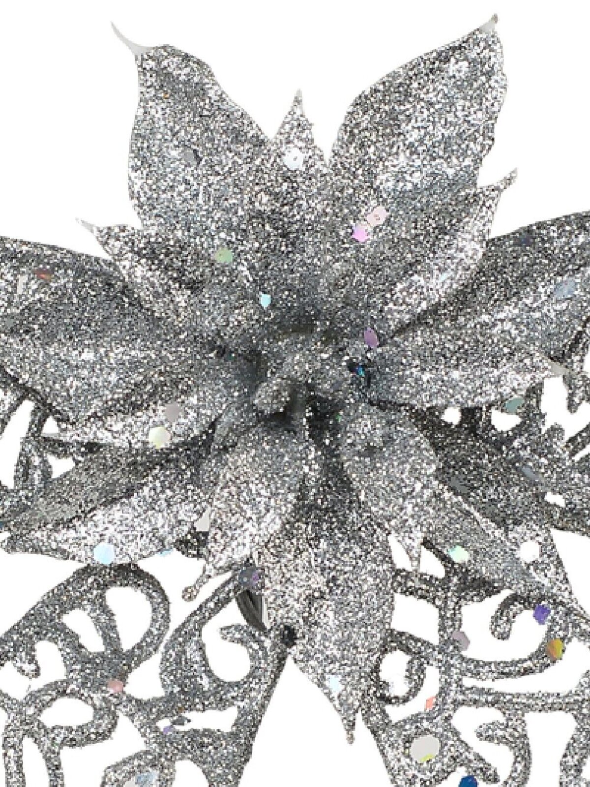 Silver Mesh Poinsettia Flower & Ribbon Christmas Bow Clip Pick | 13cm — image 3