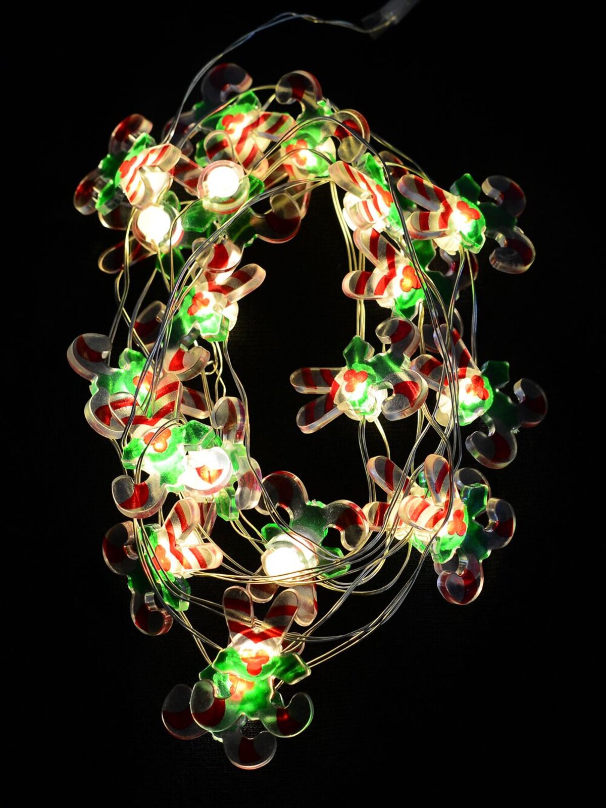 20 Warm White LED Candy Canes String Fairy Static Battery Lights | 2m