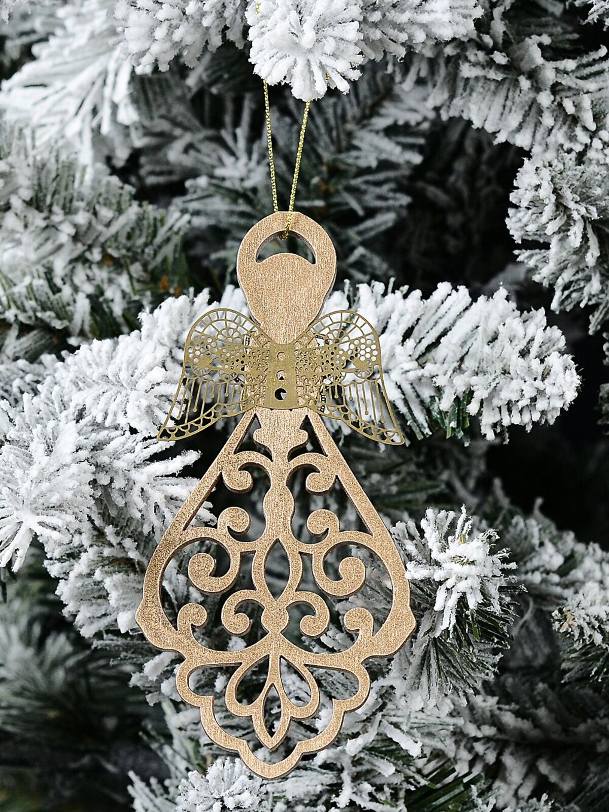 15cm Gold Stylised Angel With Metal Wings Christmas Tree Ornament — image 2