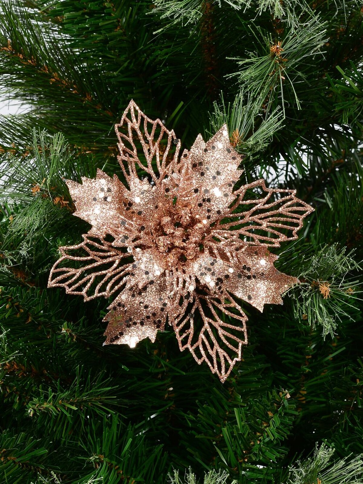 Bronze Poinsettia Bract & Leaf Christmas Tree Clip Pick | 18cm — image 2