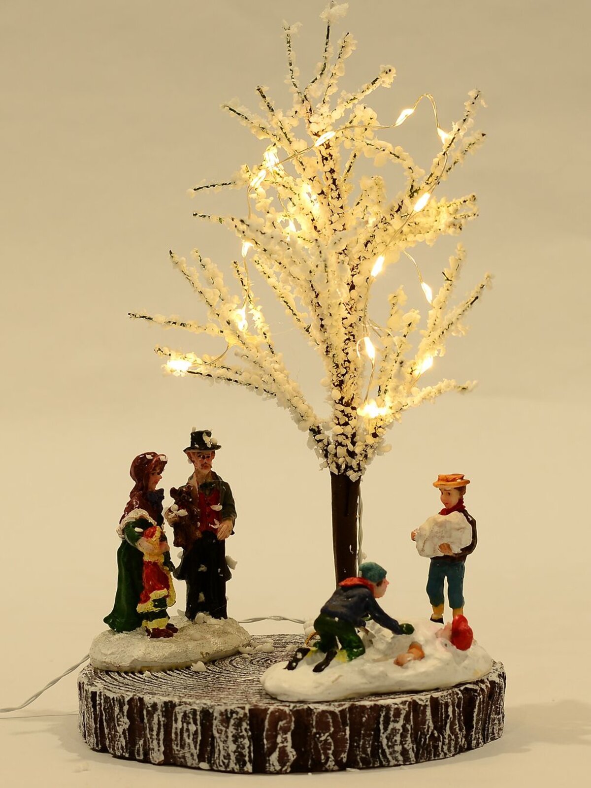 18cm Family Fun In Snow With LEDs In Tree Battery Christmas Village Scene — image 2