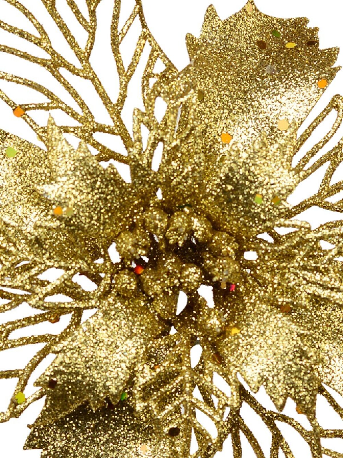 Gold Bract & Leaf Poinsettia Christmas Tree Clip Pick | 18cm — image 3