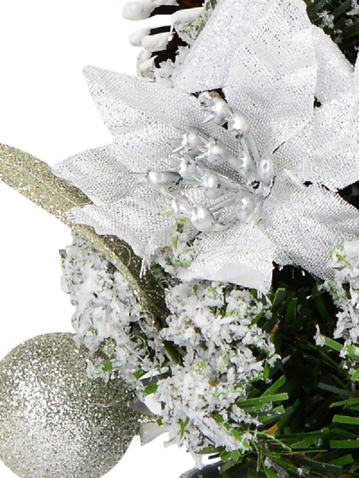 18cm White Poinsettia & Silver Decorations Tabletop Christmas Tree Ornament — image 3