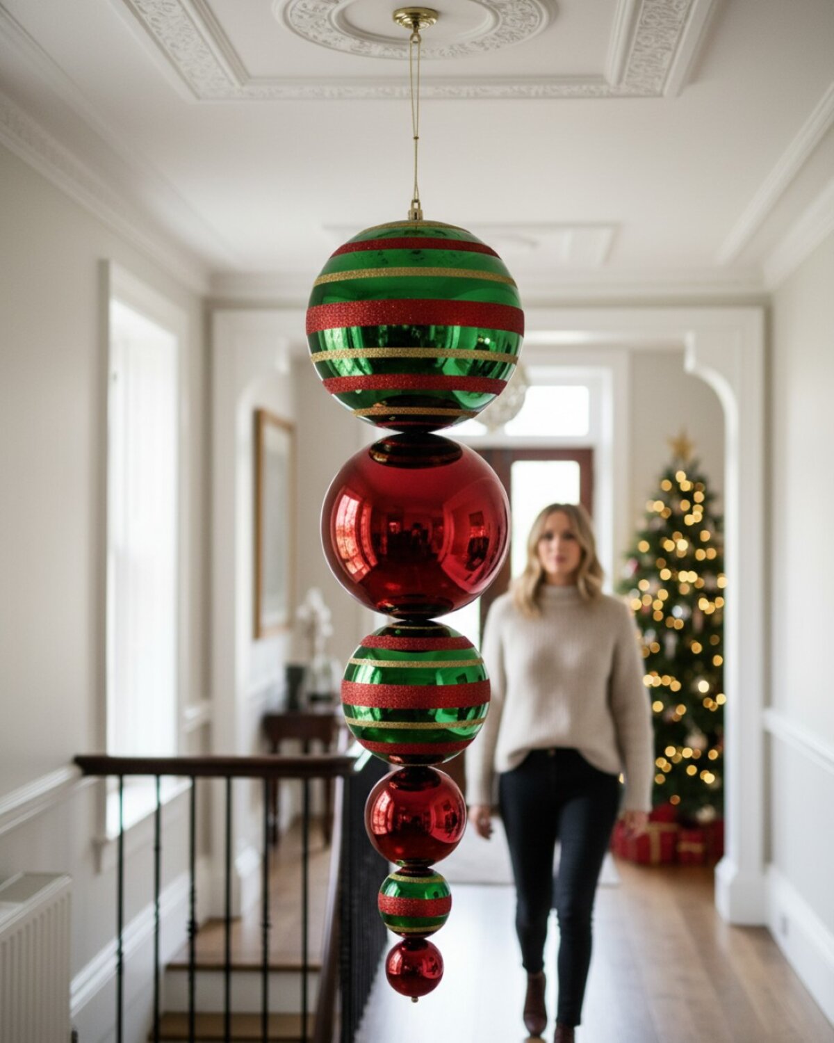Red & Green Heritage Stripe Large Display Multi Ball Finial | 1m — image 4