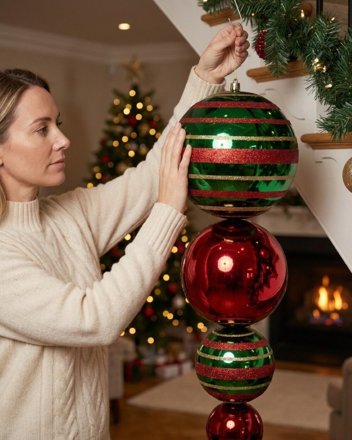 Red & Green Heritage Stripe Large Display Multi Ball Finial | 1m — image 3