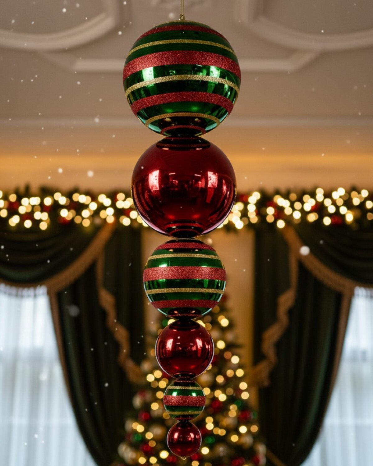 Red & Green Heritage Stripe Large Display Multi Ball Finial | 1m — image 2