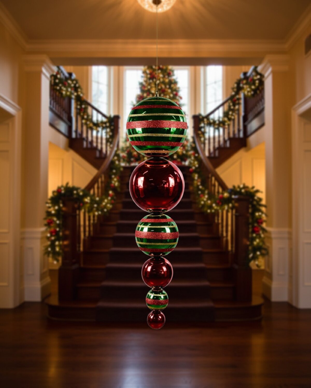 Red & Green Heritage Stripe Large Display Multi Ball Finial | 1m — image 5