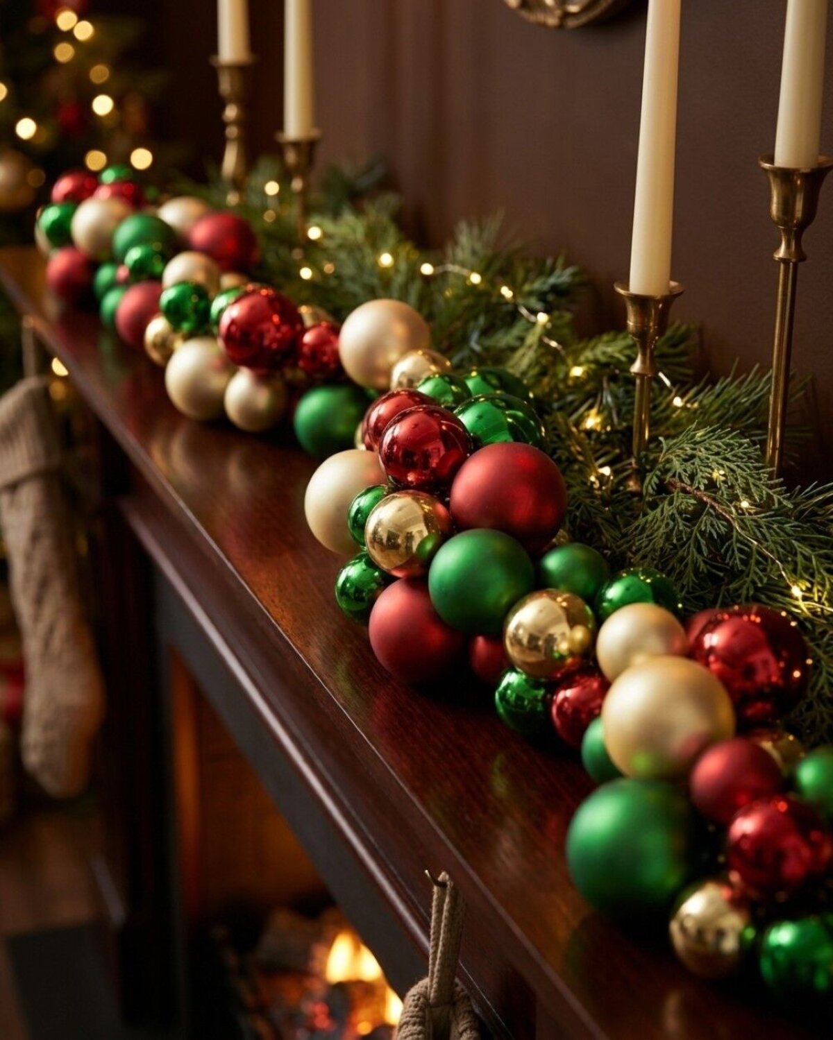 1.4m Red Green & Gold Metallic & Matte Large Display Bauble Cluster Garland — image 4