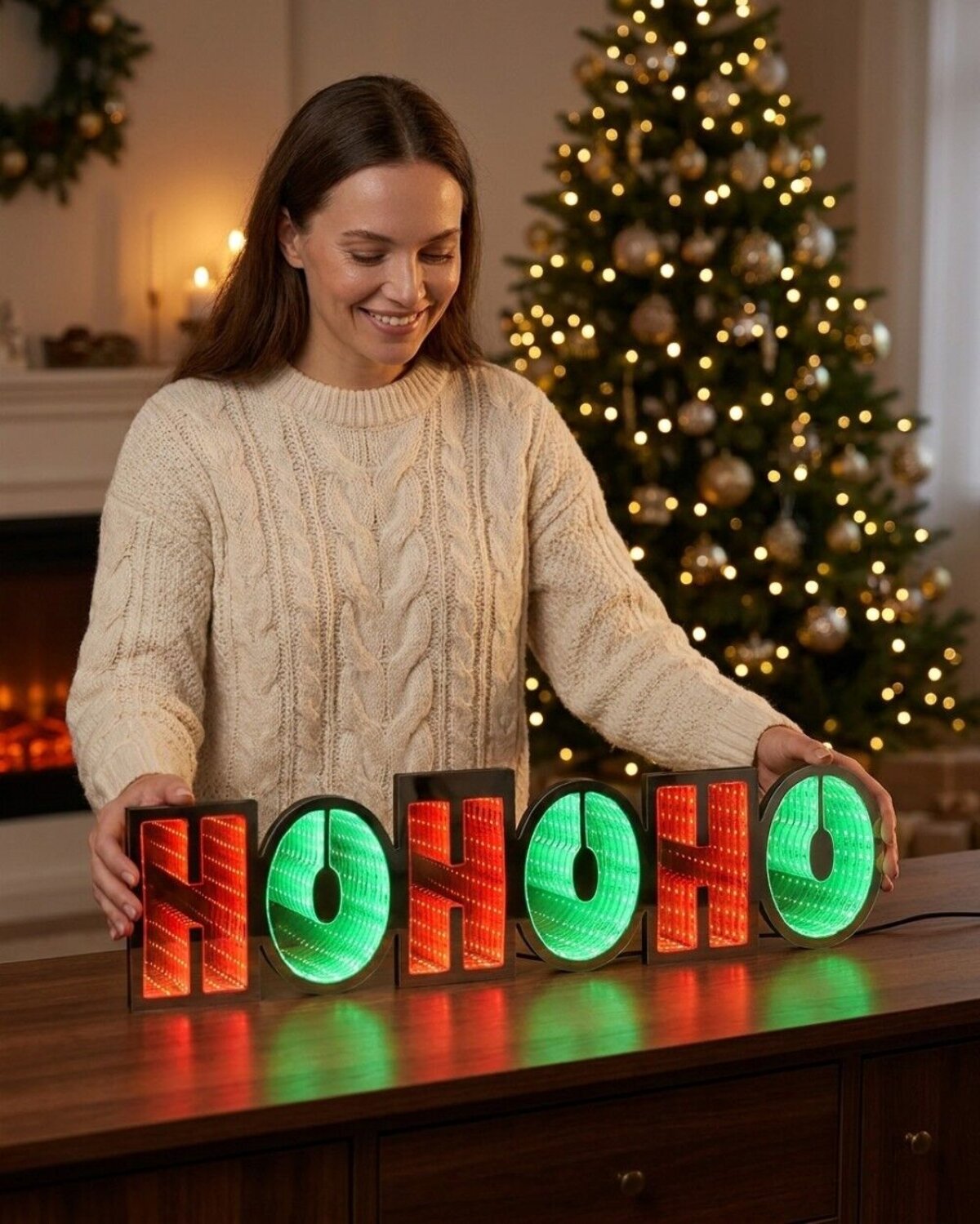 60cm Outdoor HO HO HO Infinity Mirror Red & Green LED Light Display — image 3