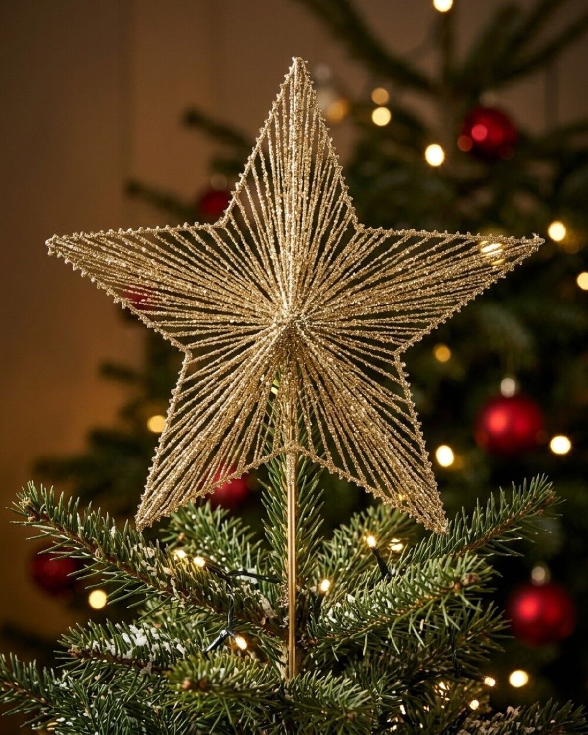 Gold Glitter & Sequin Wire Christmas Star Tree Top Long Stem | 63cm — image 4