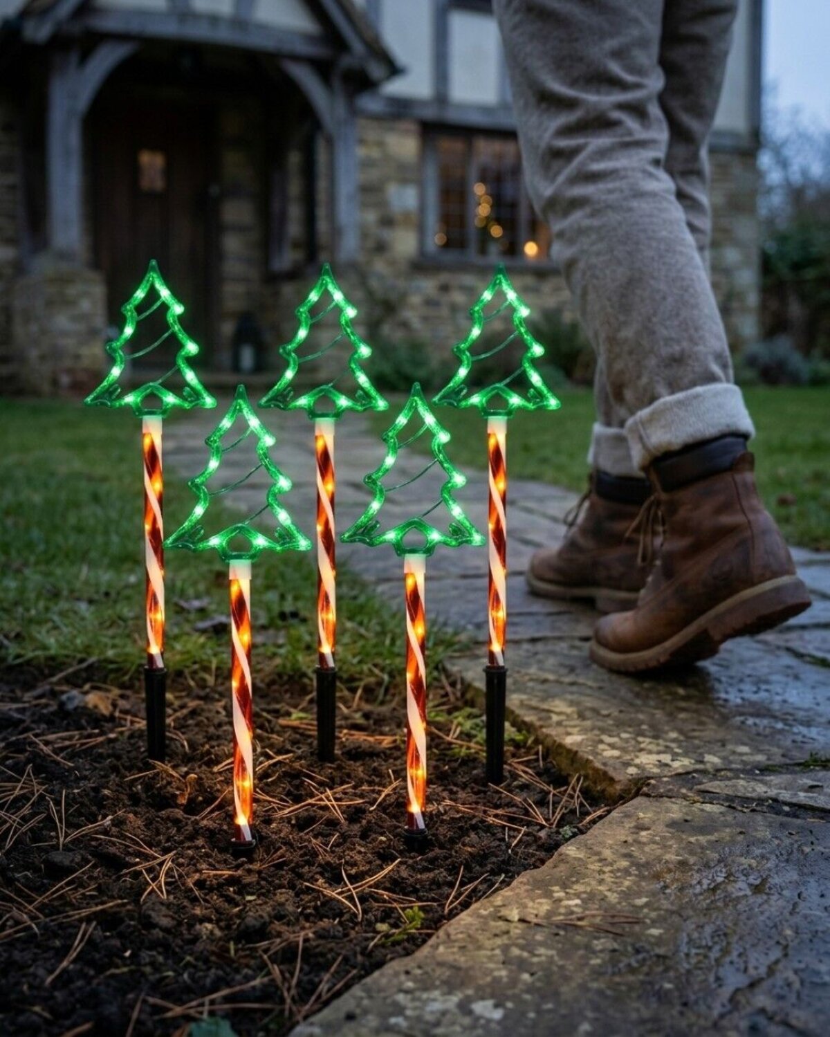 6x LED Christmas Tree & Spiral Path Lights - Hybrid Solar & Electric Stakes | 61cm — image 4
