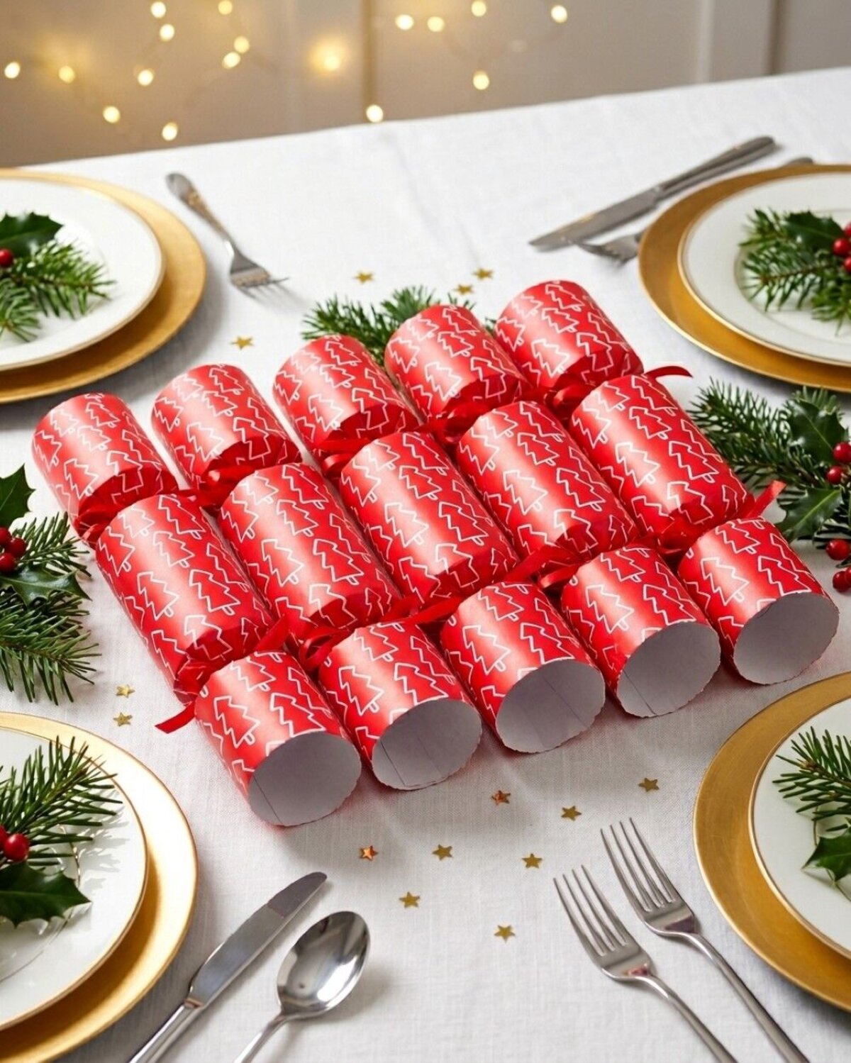 50x Red With Tree Silhouettes Pattern Christmas Bon Bons (Crackers) | 31cm — image 2
