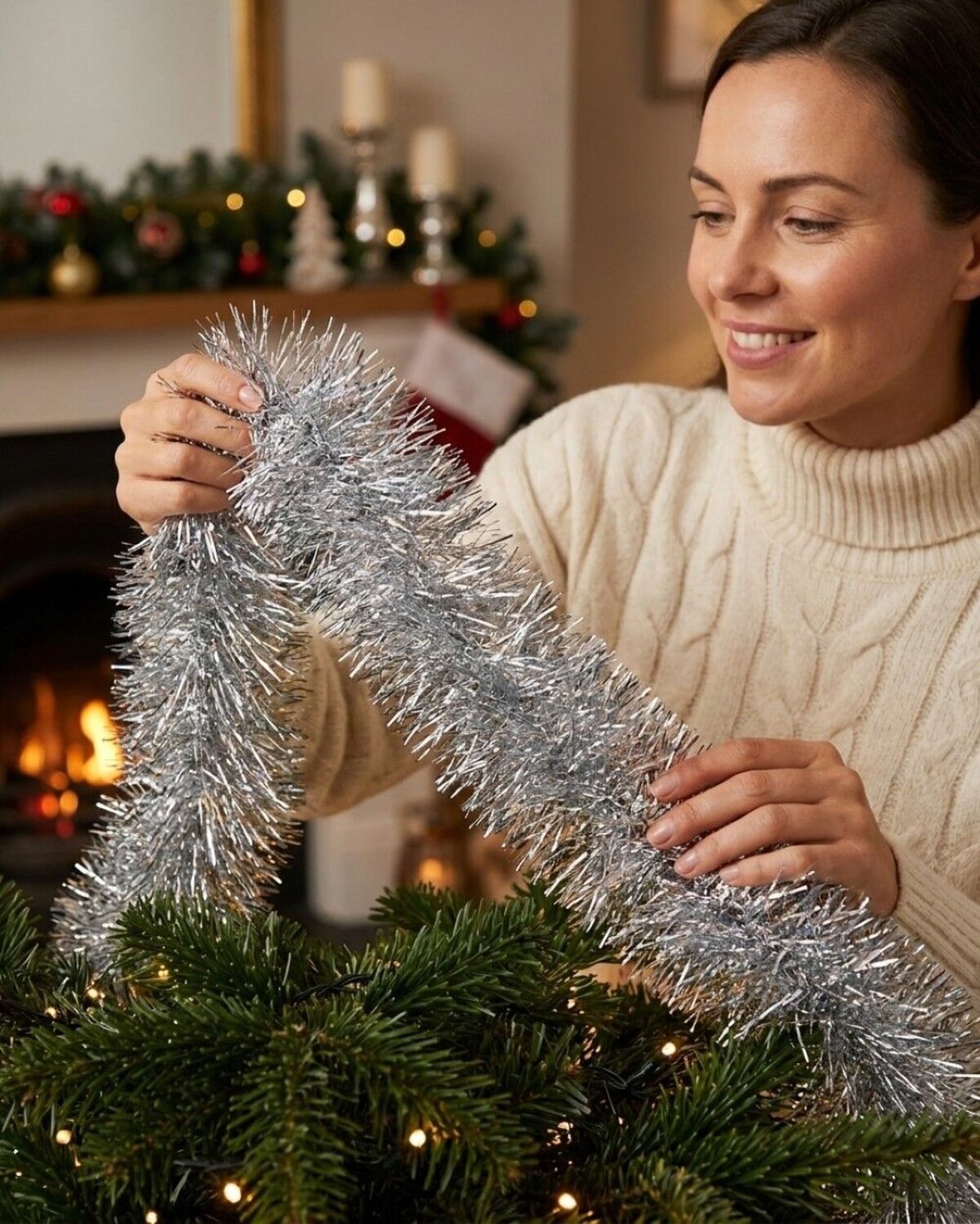 Professional 8ply Silver Metallic Fir Needle Christmas Tinsel Garland | 5m x 15cm — image 3