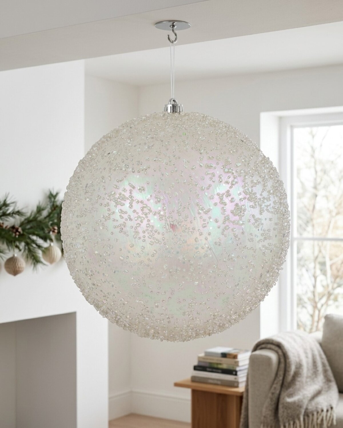 Clear Iridescent Beaded Monumental Large Display Bauble | 30cm — image 4