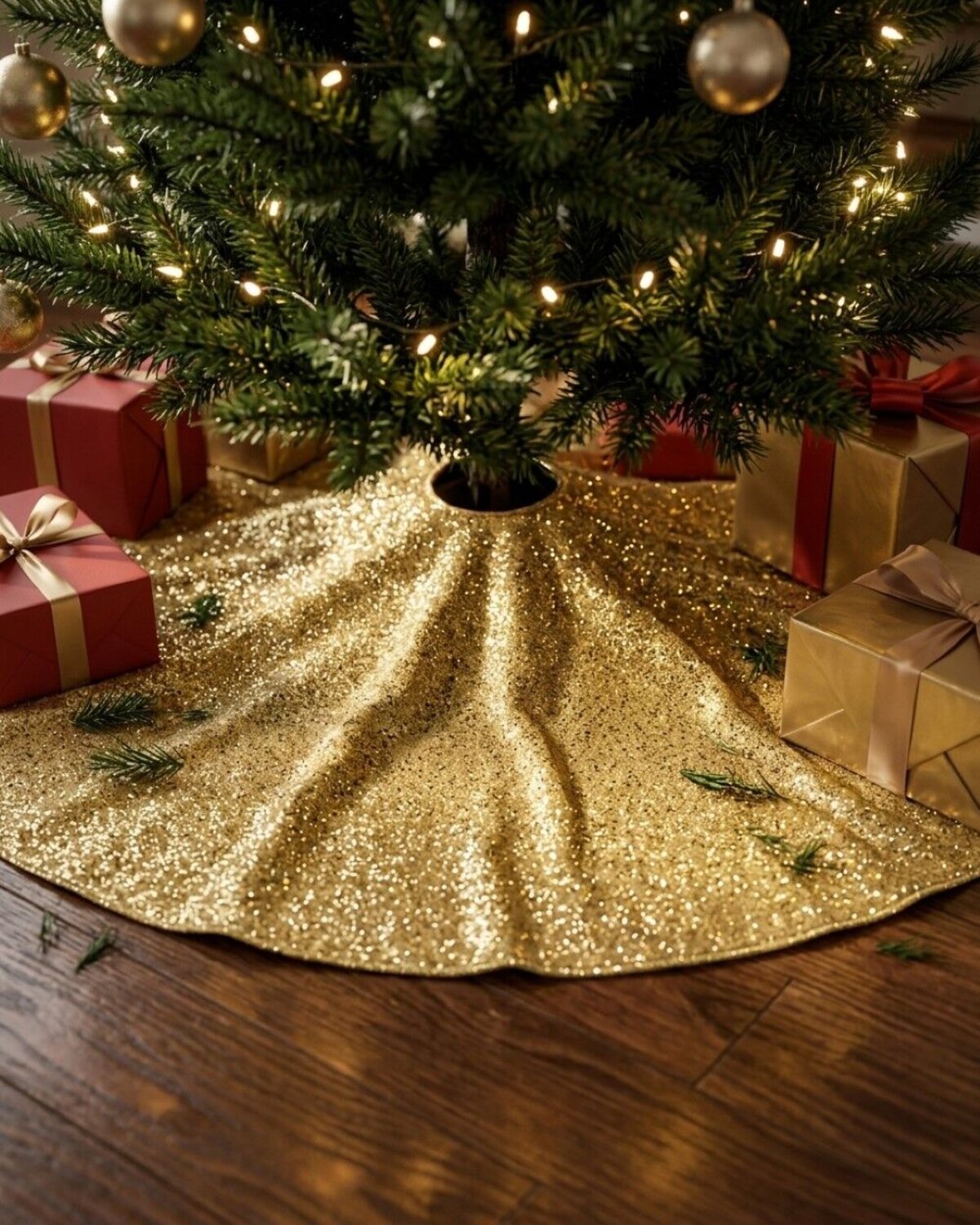 1.2m Metallic Gold Sequin & Glitter Starburst Christmas Tree Skirt — image 2