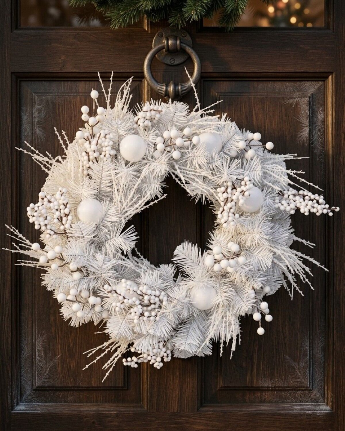 50cm Arctic White Christmas Wreath With Iridescent Berries & Juniper Picks — image 2