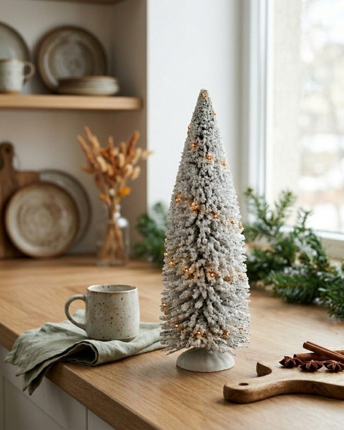 White Snow Flocked LED Pine Tree Village Scenery | 31cm — image 4