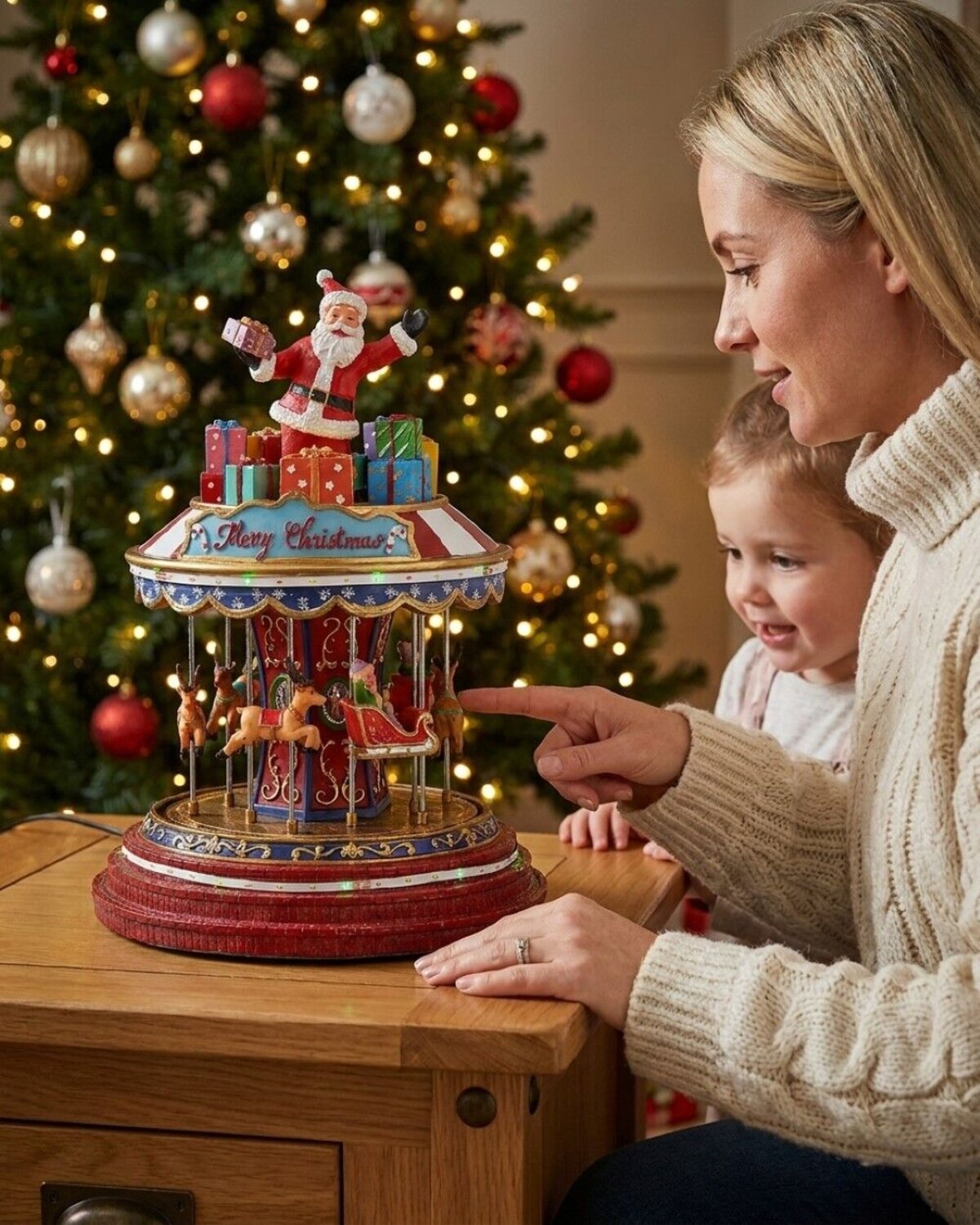 Animated Musical Santa Christmas Carousel With Chasing LED Lights | 27cm — image 3
