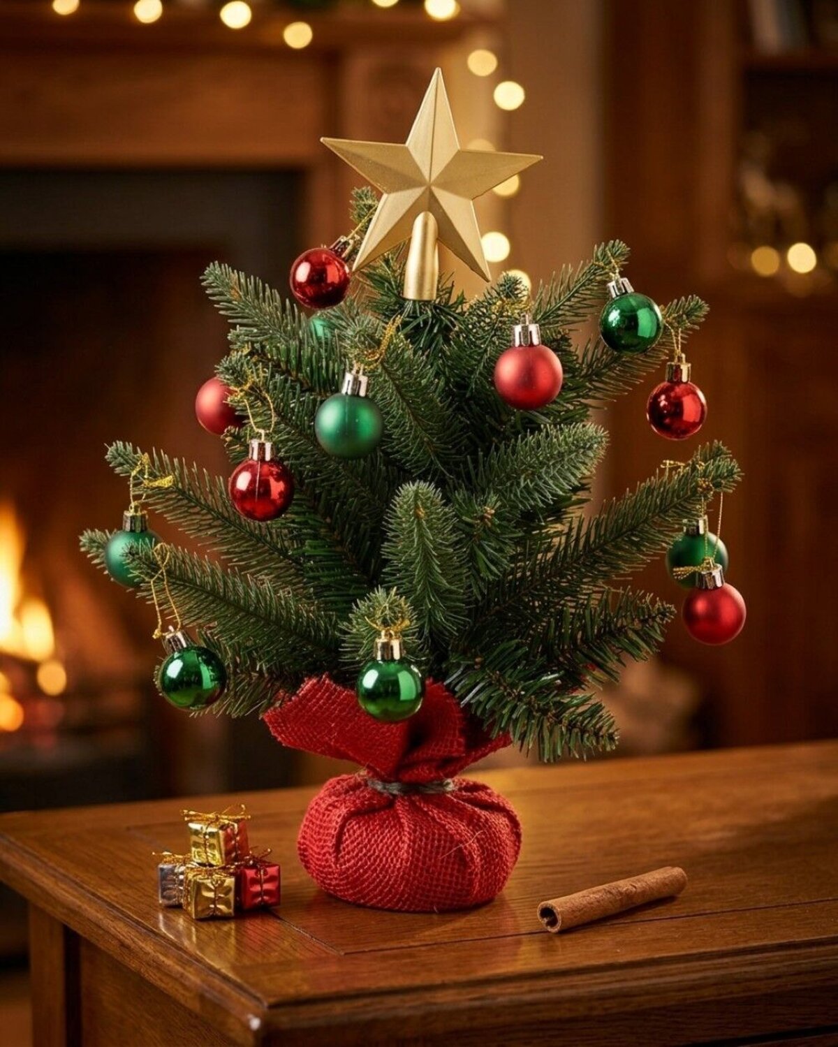 40cm Norway Spruce Decorated Tabletop Tree | 40 Tips & Red Hessian Base — image 2