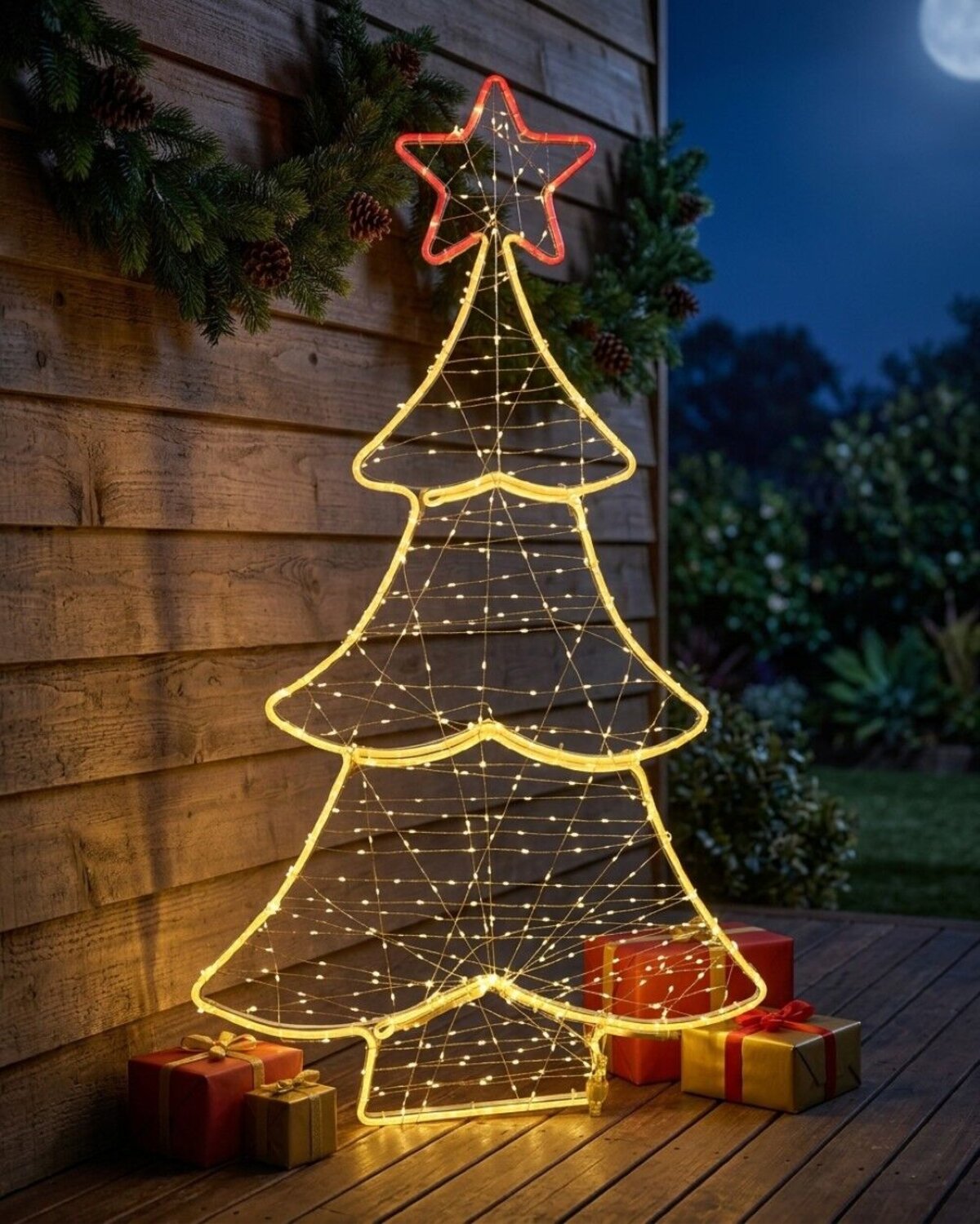 98cm Warm White Neon & String LED Christmas Tree With Red Star Light Display — image 4