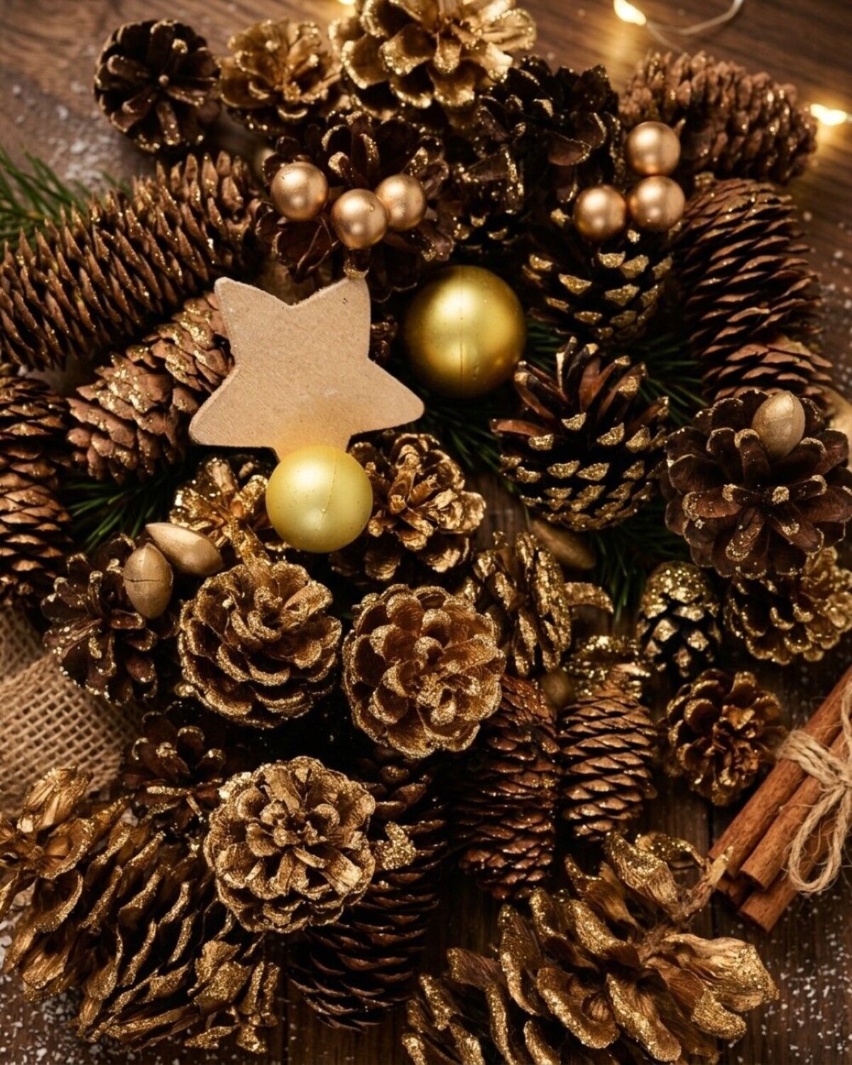 Natural Gold Pinecone, Star & Bauble Mix | 300g — image 2