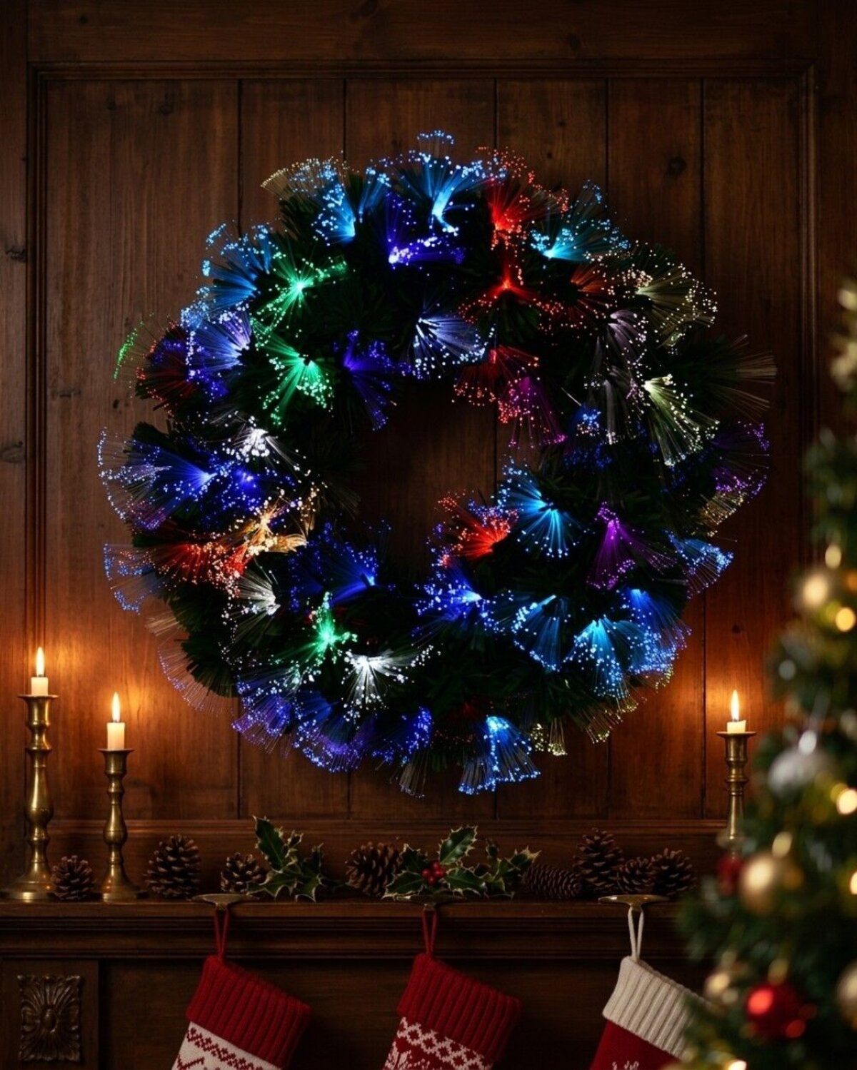 60cm Kaleidoscope Multi Colour LED Fibre Optic Christmas Wreath | 80 Tips — image 2