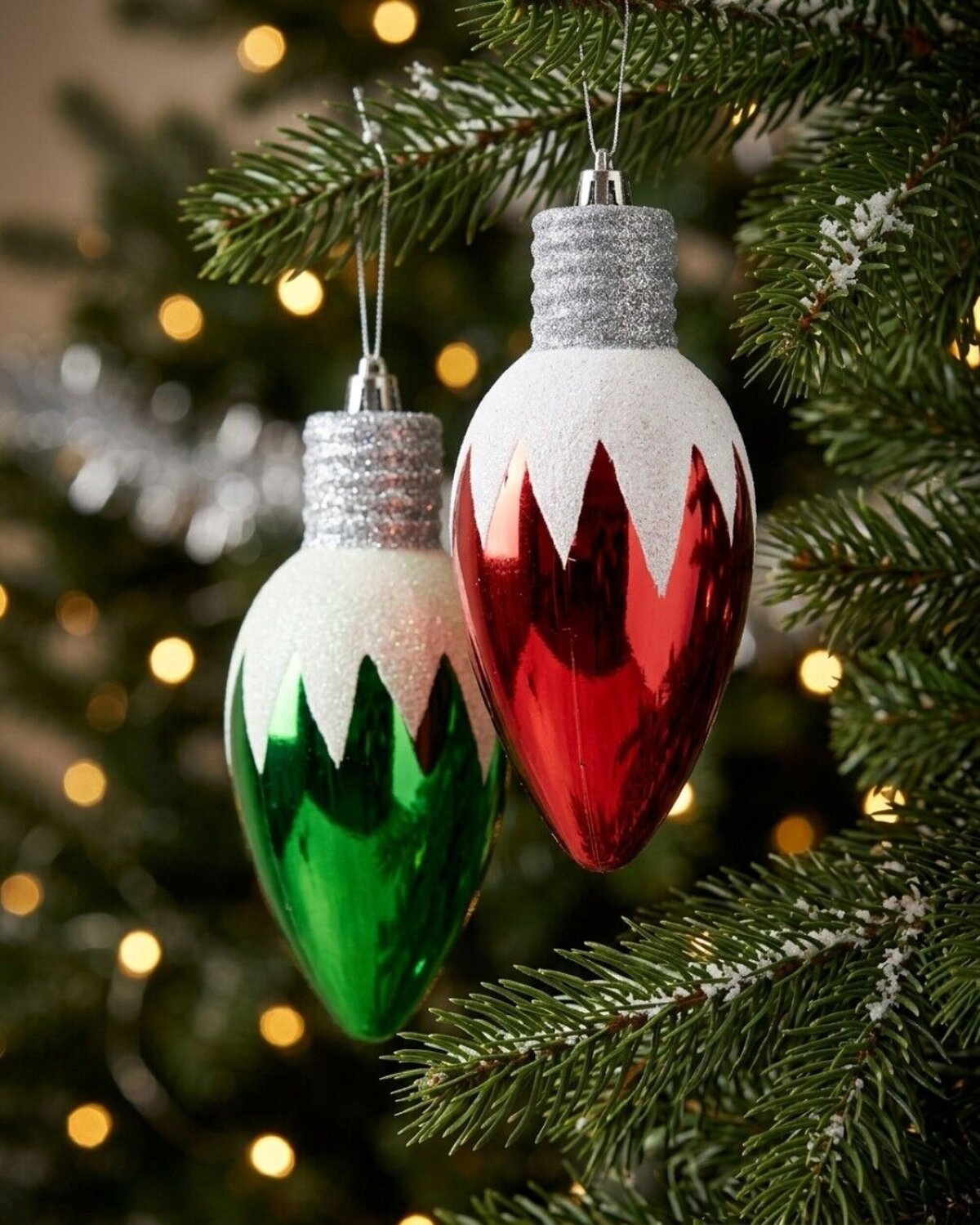 4x Whimsical Red & Green Majestic Icicle Light Bulb Baubles | 16cm — image 2