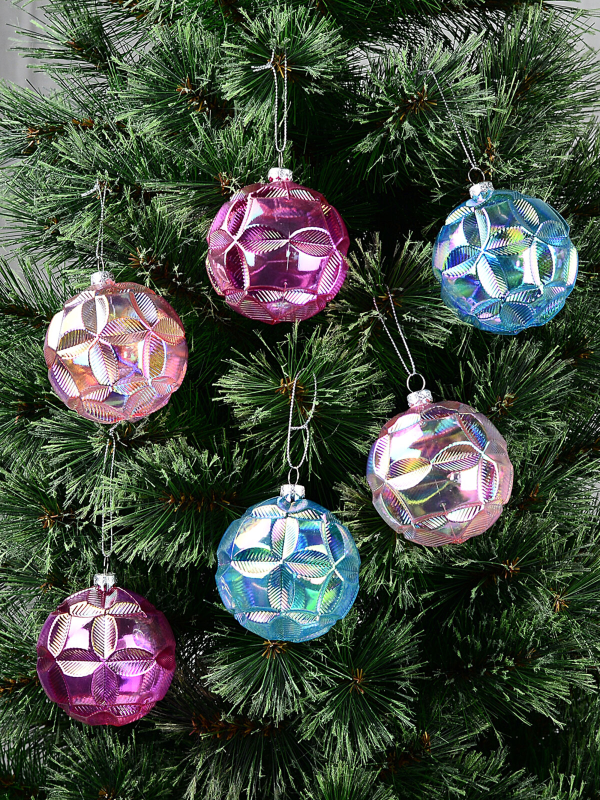 6x Whimsical Iridescent Pastel Statement Geometric Floral Baubles | 80mm