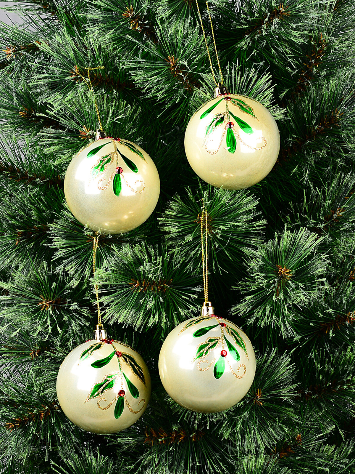 4x Heritage Champagne Pearl Signature Holly & Berry Baubles | 80mm