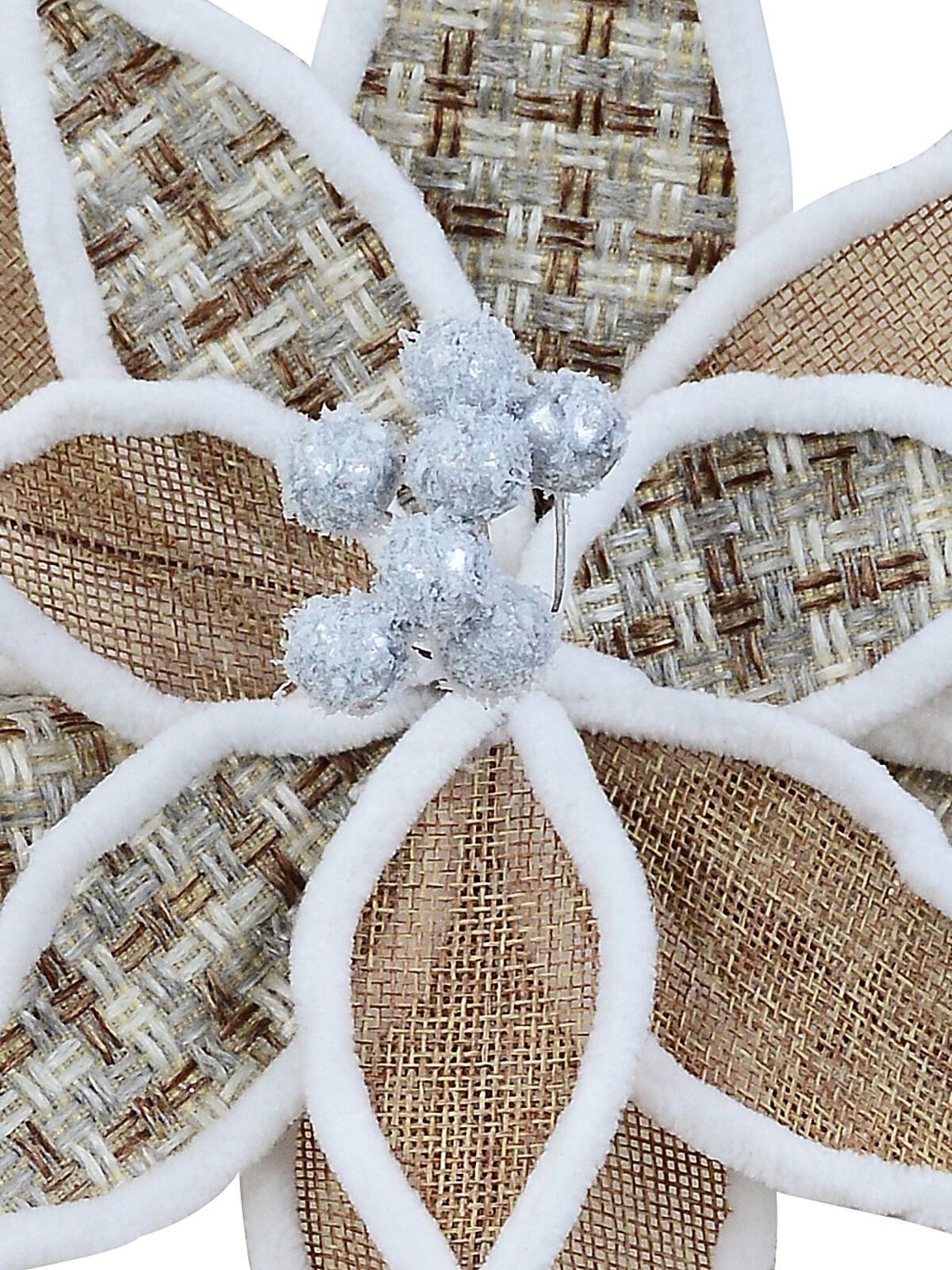 Natural Hessian & Woven Tweed Poinsettia Stem With Frosted Trim | 26cm — image 2