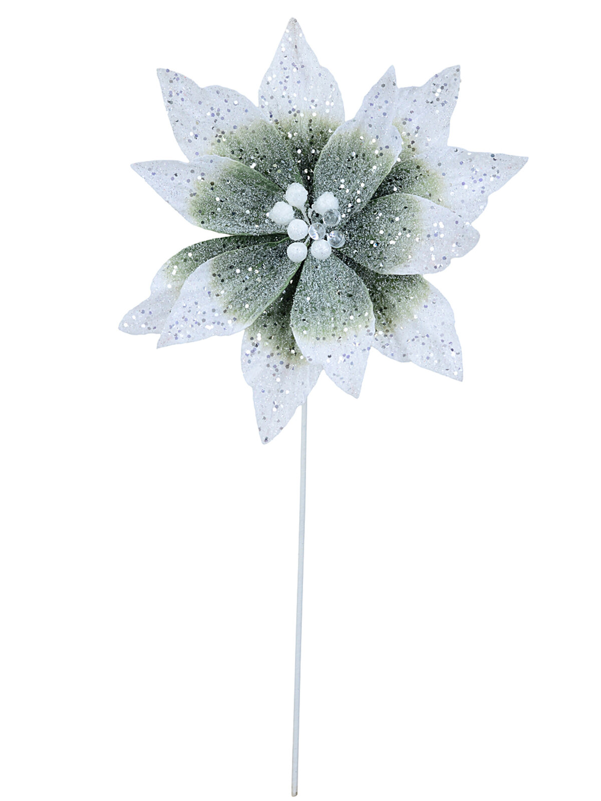 Sage Mint Ombre Velvet Poinsettia Long Stem With Silver Sequins | 30cm — image 3