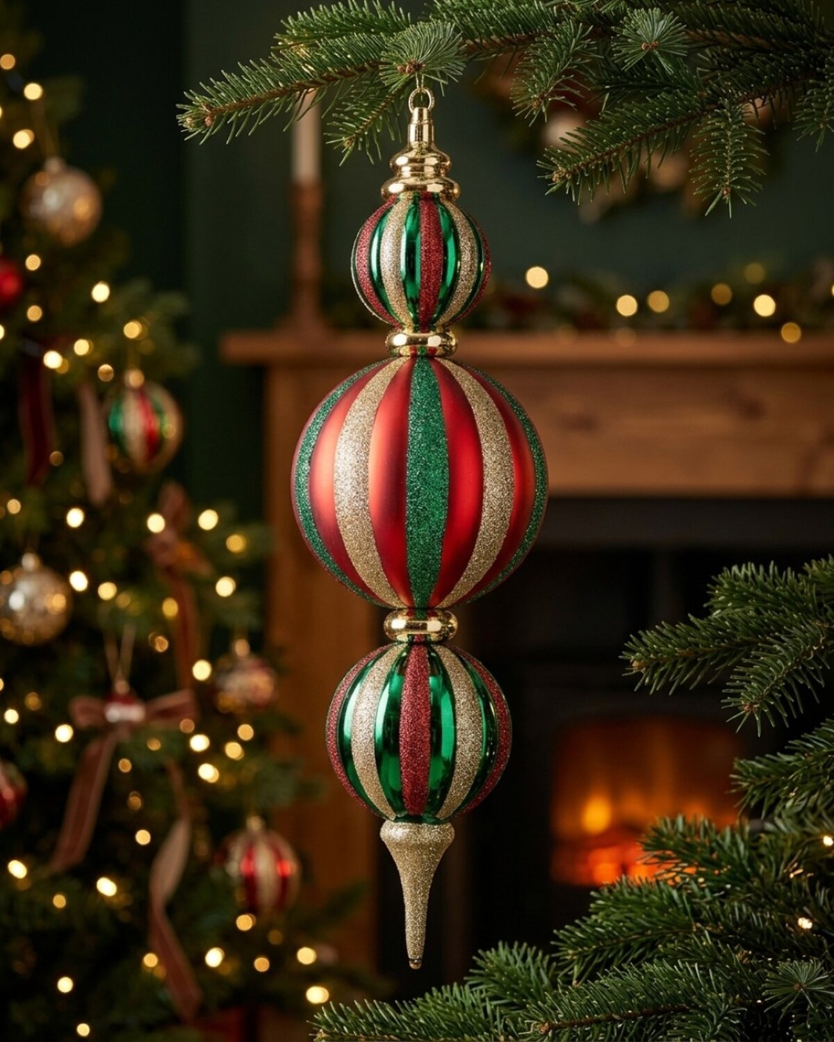 Red Green & Gold Heritage Stripe Multi Ball Large Display Finial | 59cm — image 2