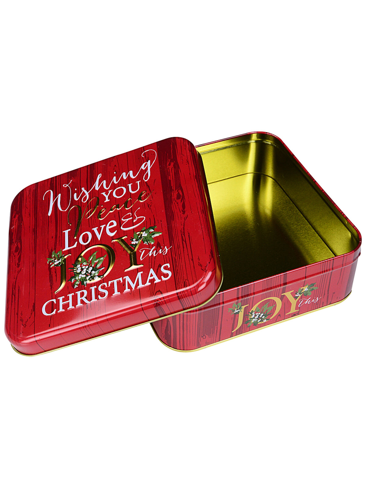 Rustic Red Timber Look Christmas Cookie Tin | 17cm Festive Metal Gift Box