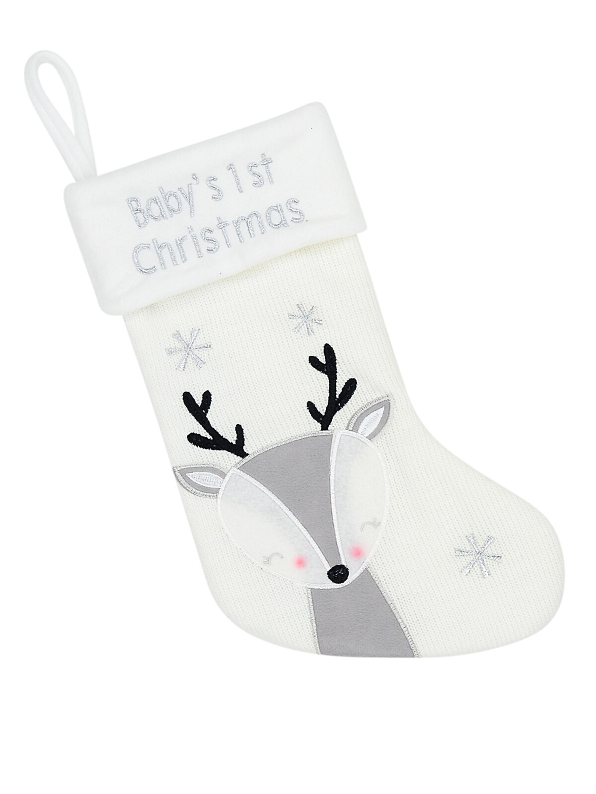 Baby's First Christmas White Knitted Pattern Stocking | 36cm