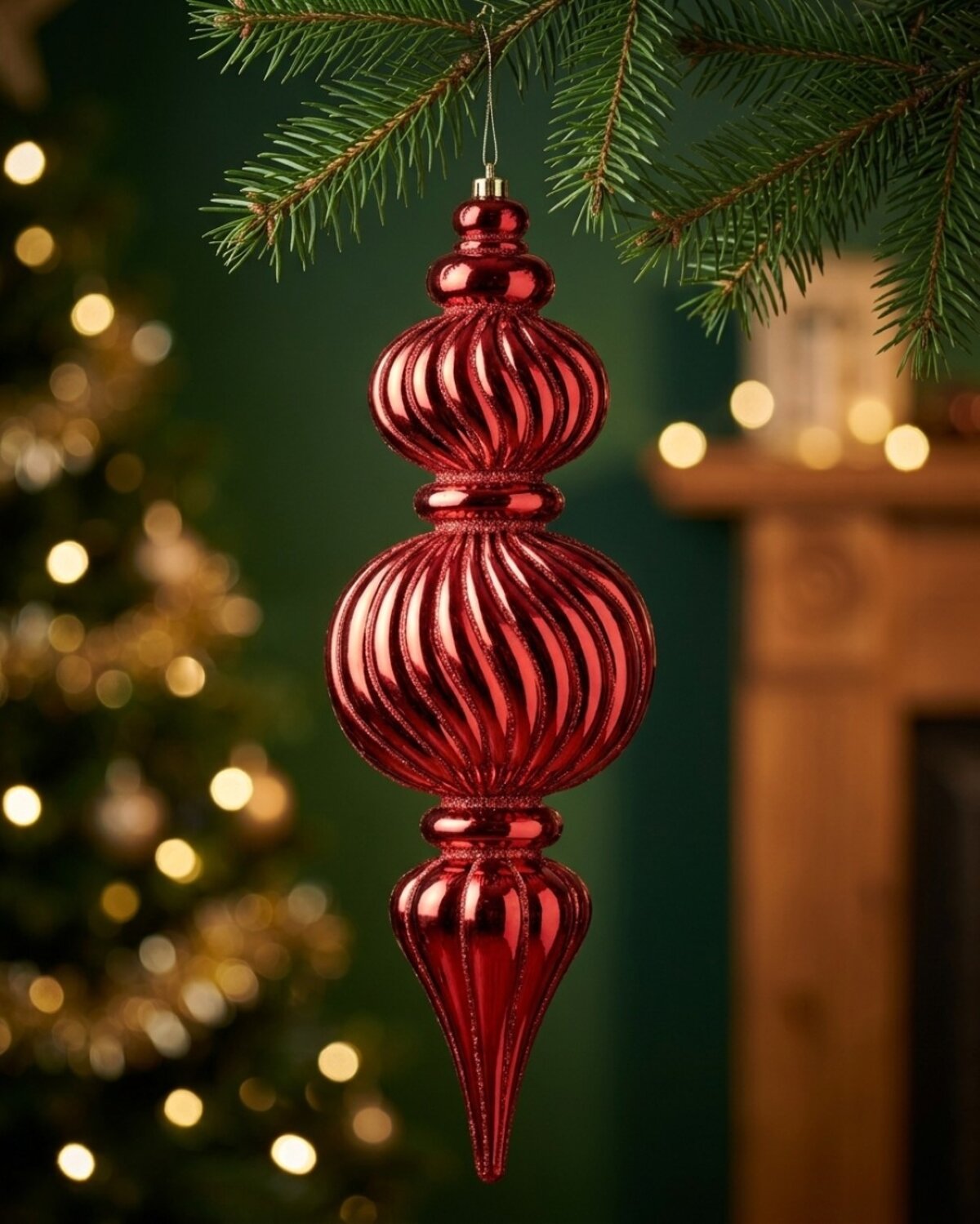 Apple Red Metallic & Glitter Swirl Tiered Large Display Finial | 59cm — image 2