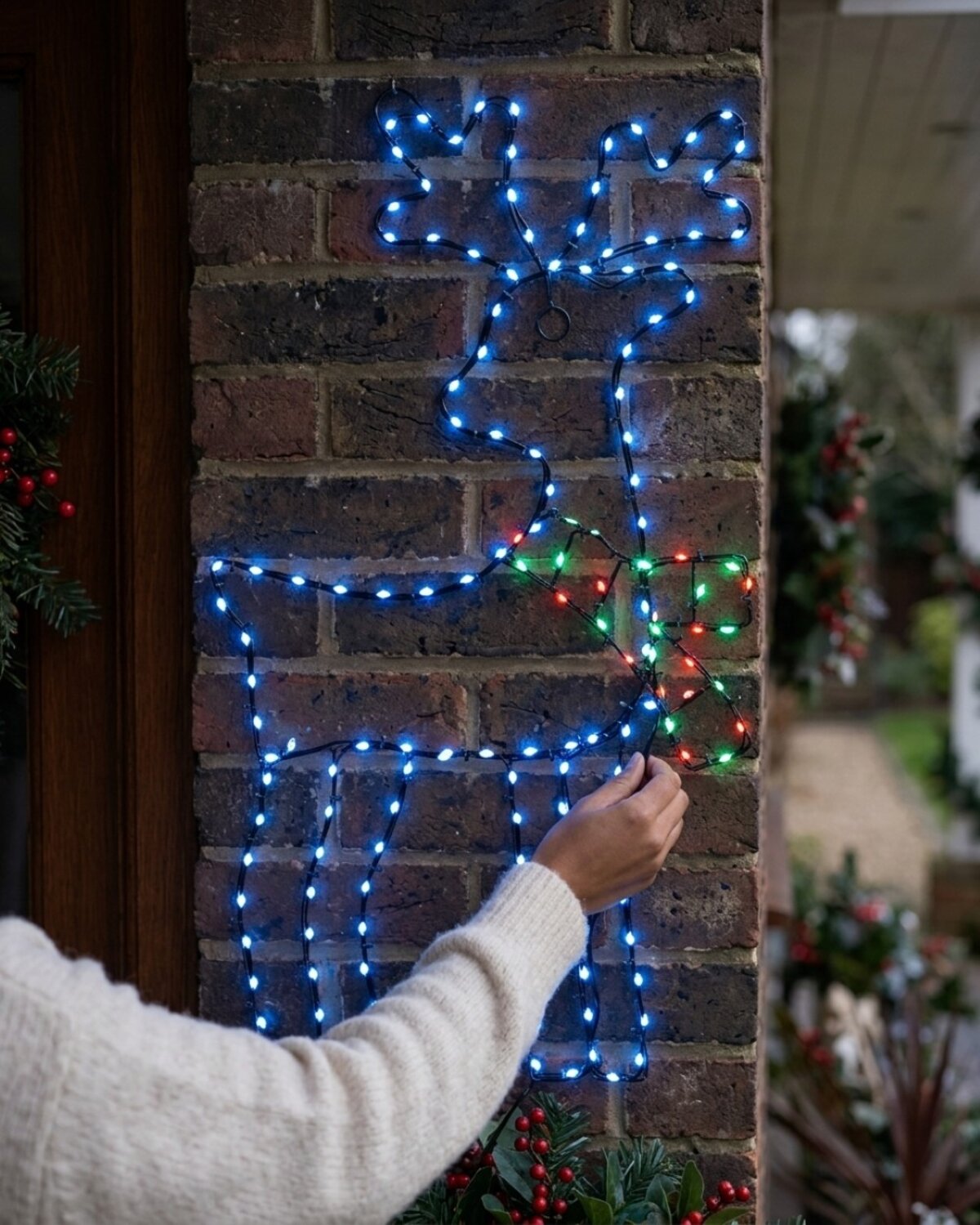 60cm Reindeer With Twinkle Scarf On Black Frame Outdoor LED Light Display — image 4