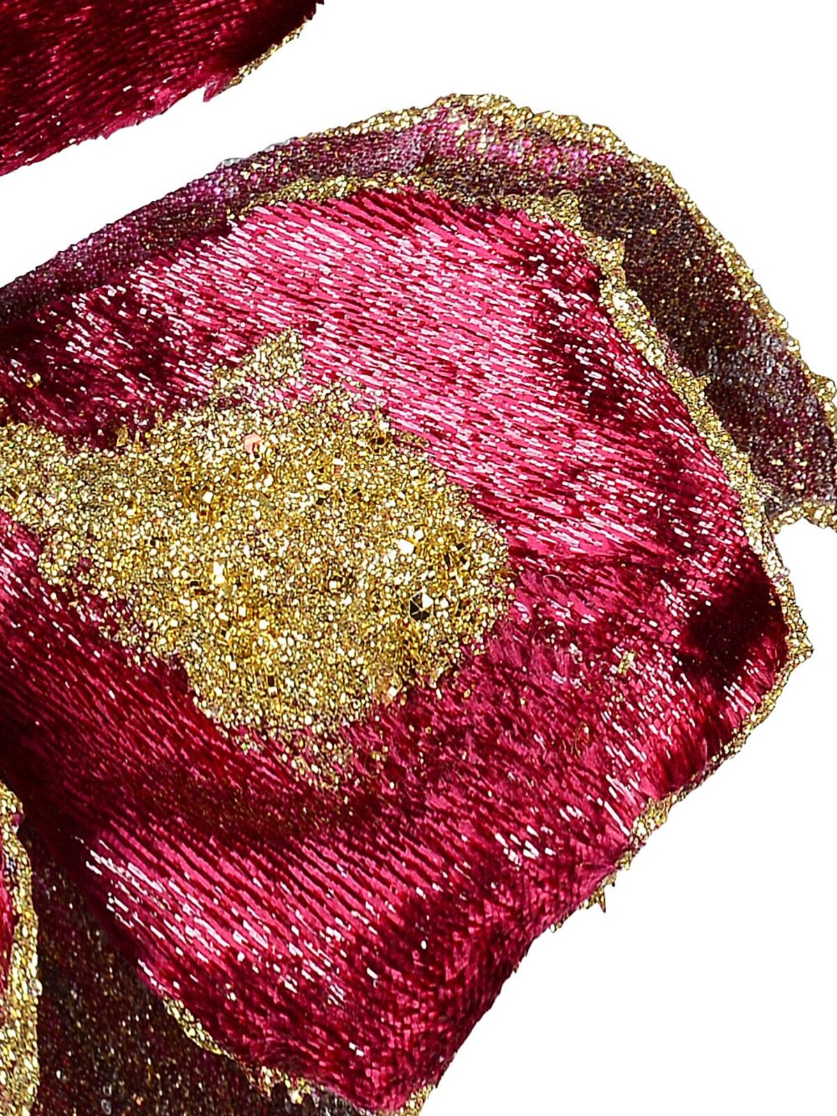 22cm Burgundy With Gold Glitter Magnolia Flower Christmas Tree Clip Pick — image 4