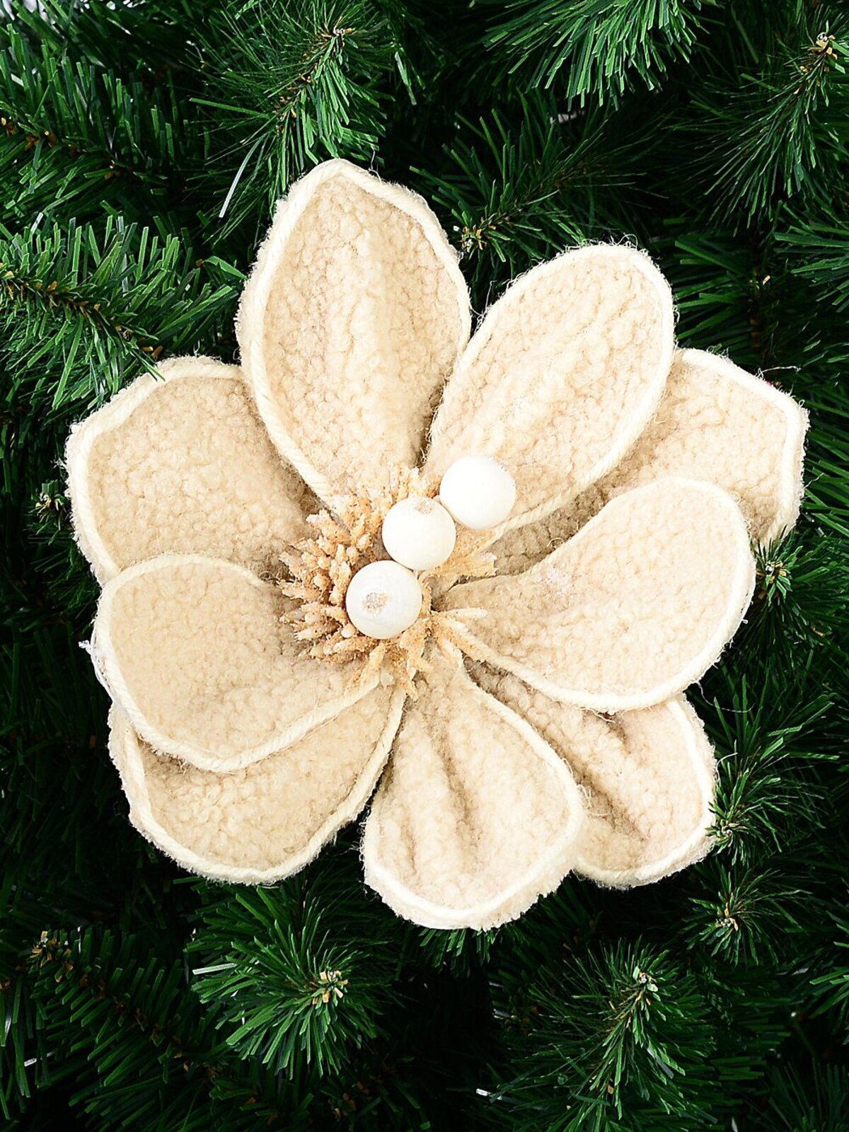 Cream Natural Wool Magnolia Christmas Tree Clip Pick | 22cm — image 2